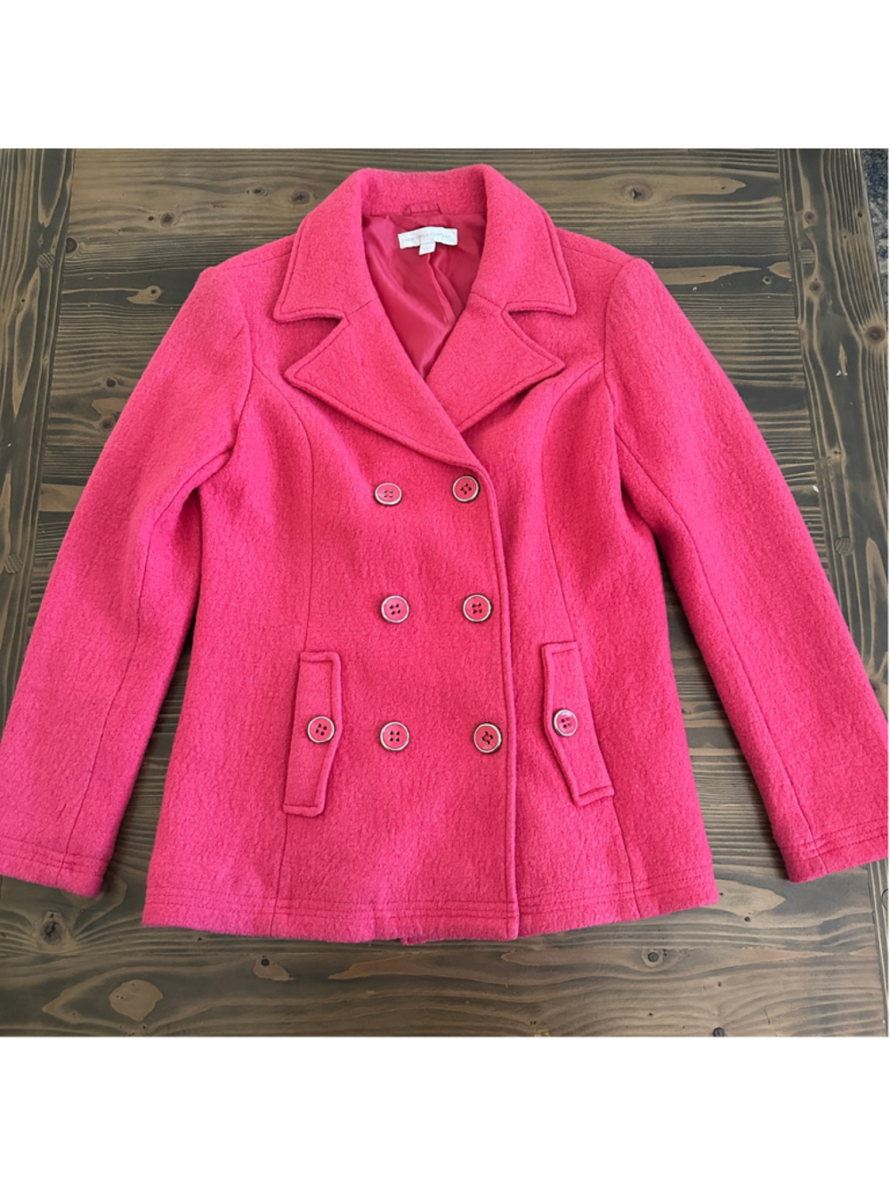 Women's New York & Company Pink Pea Coat Wool Blend Size L Double Breasted
